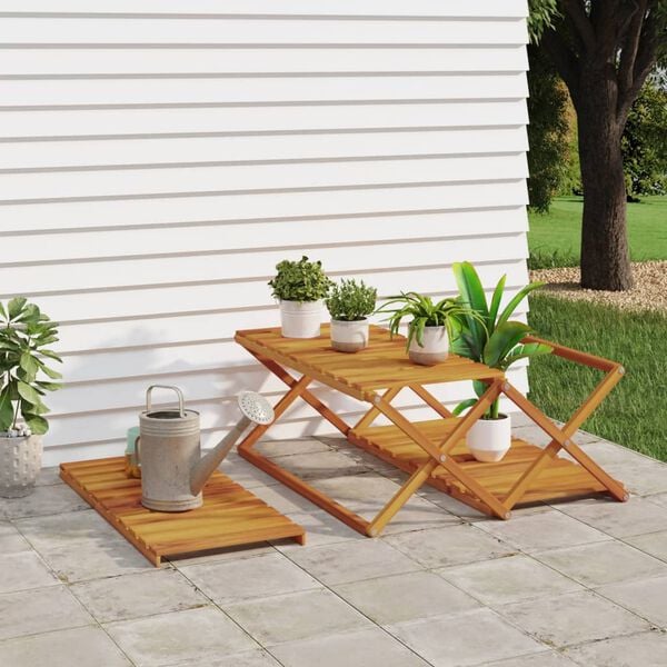 vidaXL Hopfällbar hylla 3 hyllplan 70x31x63 cm massivt akaciaträ