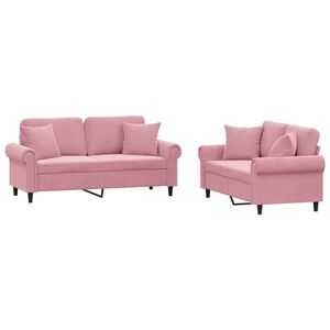 vidaXL Soffgrupp med kuddar 2 delar rosa sammet