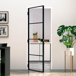 vidaXL Innerd&ouml;rr 76x201,5 cm h&auml;rdat glas och aluminium slim