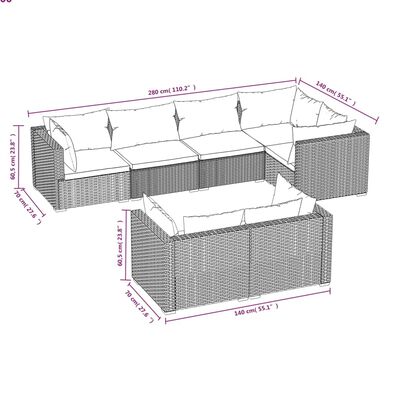 vidaXL Loungegrupp för trädgården med dynor 7 delar grå konstrotting