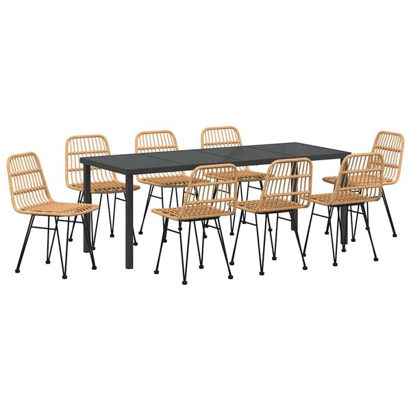 vidaXL Tr&auml;dg&aring;rdsm&ouml;belset 9 pcs Brun Pulverlackerat st&aring;l