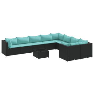 vidaXL Loungegrupp 10 delar med svarta dynor konstrotting
