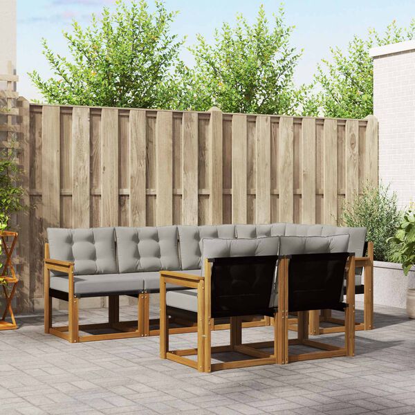 vidaXL Utomhussoffset med kudde 7 pcs Naturlig och Ljus Gr&aring;