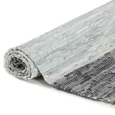 vidaXL Handvävd matta Chindi läder 120x170 cm grå