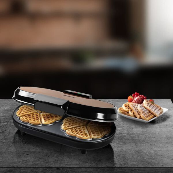 Bestron Hj&auml;rtformat v&aring;ffelj&auml;rn dubbelt ADWM730CO 1200W svart och koppar