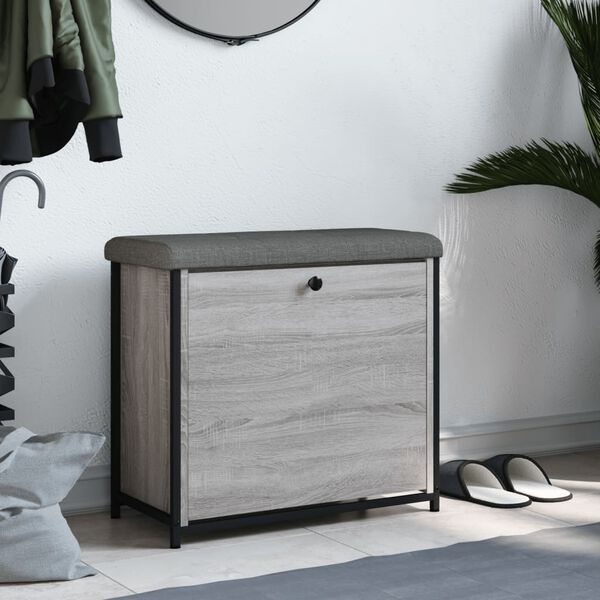 vidaXL Skobänk med flip-låda grå sonoma 62x32x56 cm
