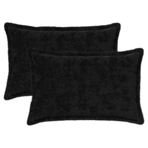 vidaXL Kudd&ouml;verdrag 2 st HOUTEN Svart 30 x 50 cm Faux Kaninp&auml;ls