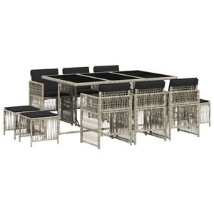 vidaXL Matgrupp f&ouml;r tr&auml;dg&aring;rden med dynor 11 delar ljusgr&aring; konstrotting