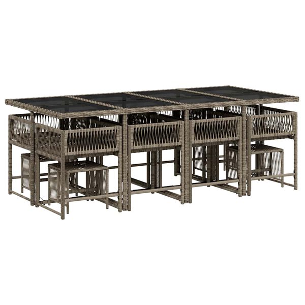 vidaXL Matgrupp f&ouml;r tr&auml;dg&aring;rden med dynor 13 delar gr&aring; konstrotting