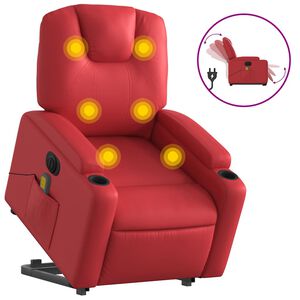 vidaXL Massagef&aring;t&ouml;lj med uppresningshj&auml;lp r&ouml;d konstl&auml;der