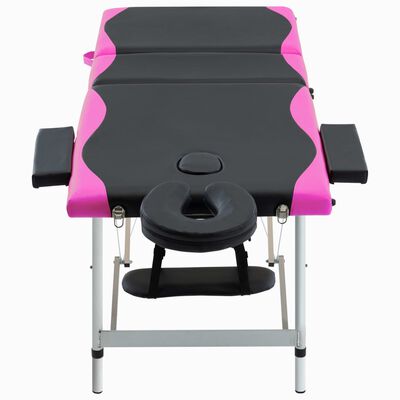 vidaXL Hopfällbar massagebänk 3 sektioner aluminium svart och rosa