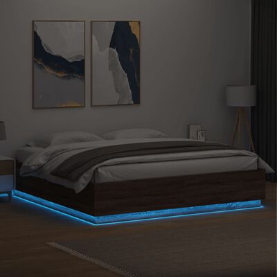 vidaXL Sängram med LEDs brun ek 180x200 cm konstruerad trä