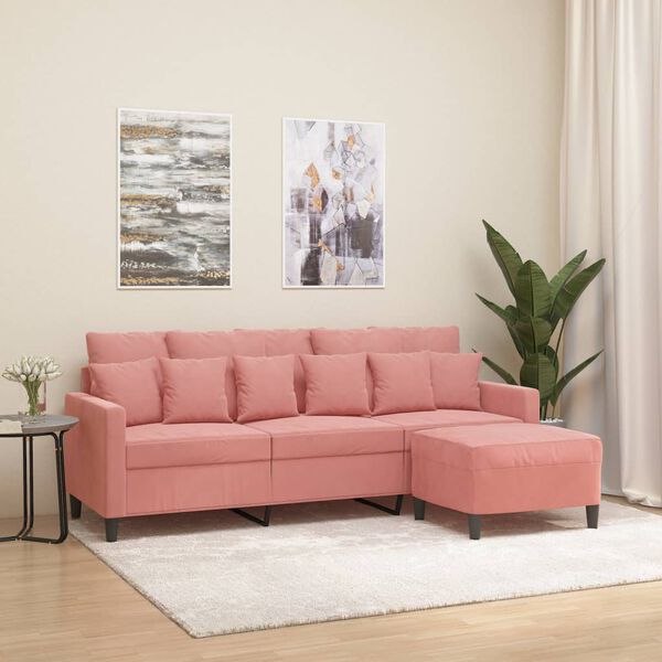 vidaXL 3-sitssoffa med fotpall rosa 180 cm sammet