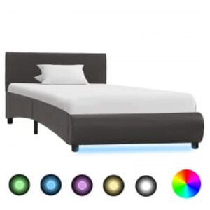 vidaXL S&auml;ngram med LEDs utan madrass gr&aring; konstl&auml;der 90x200 cm