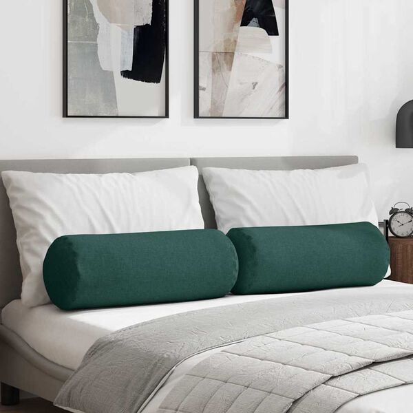 vidaXL Bolsterkuddar 2 pcs M&ouml;rkgr&ouml;n &Oslash; 25 x 70 cm tyg