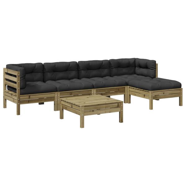 vidaXL Soffgrupp med dynor 6 delar impregnerad furu