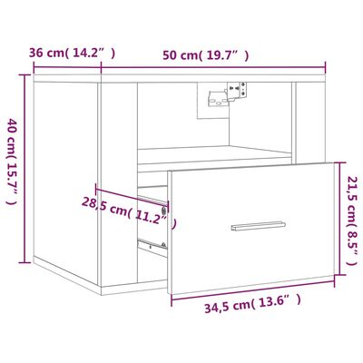 vidaXL Väggmonterade sängbord vit 50x36x40 cm