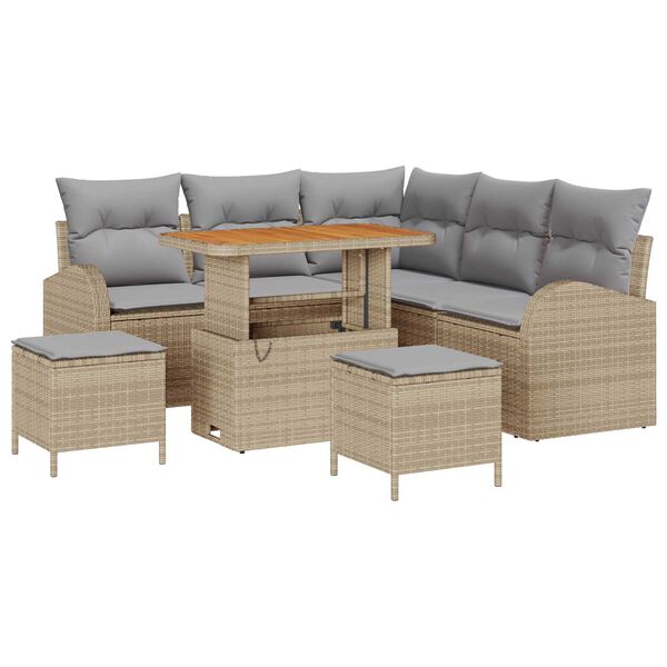 vidaXL Trädgårdsoffset med kudde 8 pcs Beige Poly rattan