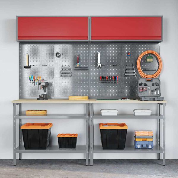 vidaXL Arbetsb&auml;nkset med hylla med lagring Justerbar Gr&aring; St&aring;l