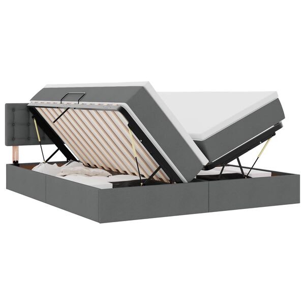 vidaXL F&ouml;rvaringss&auml;ng med madrass M&ouml;rkgr&aring; 200 x 200 cm Konstl&auml;der