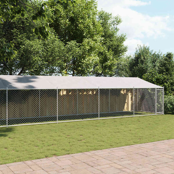 vidaXL Hundg&aring;rd med tak och d&ouml;rr gr&aring; 12x2x2 cm galvaniserat st&aring;l