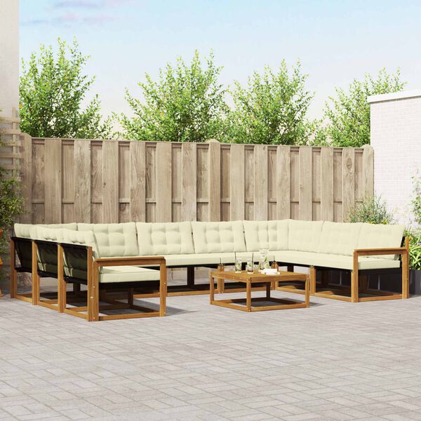 vidaXL Utomhussoffset med kudde 10 pcs Naturlig och Gr&auml;dde