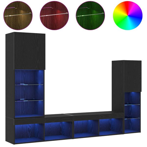 vidaXL TV-sk&aring;p med LED -remsljus 4 pcs Svart ek Konstruerat tr&auml;