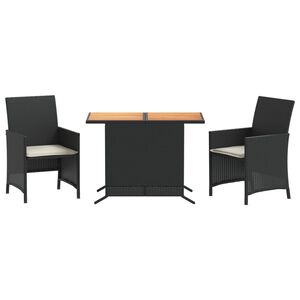 vidaXL Caf&eacute;set med dynor 3 delar svart konstrotting