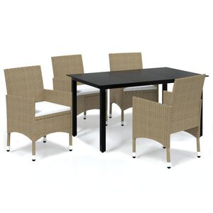 vidaXL Matgrupp f&ouml;r tr&auml;dg&aring;rden med dynor 5 delar konstrotting beige