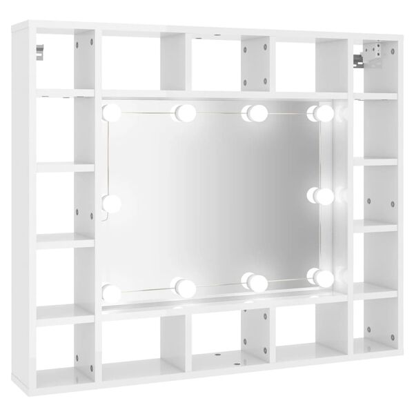 vidaXL Spegelskåp med LED vit högglans 91x15x76,5 cm