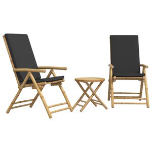 vidaXL Caf&eacute;stolar hopf&auml;llbara med m&ouml;rkgr&aring; kuddar 3 st bambu