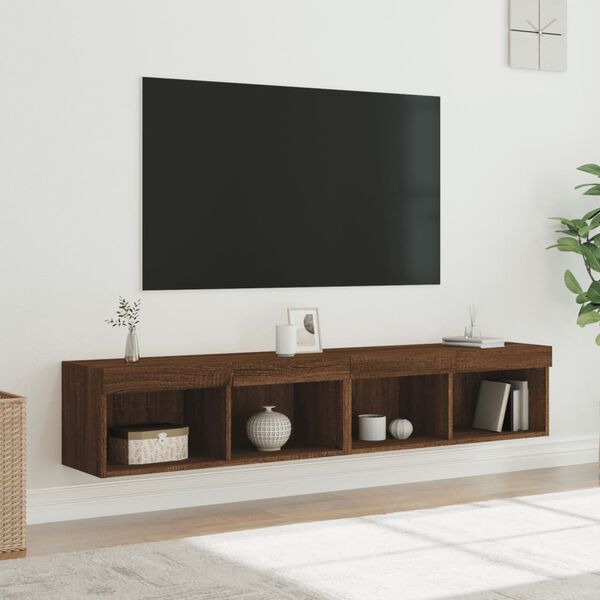 vidaXL Tv-b&auml;nk med LED-belysning 2 st brun ek 80x30x30 cm