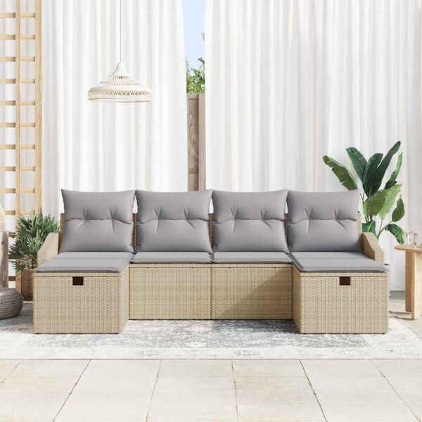 vidaXL Trädgårdsoffset med kudde 6 pcs Beige Poly rattan