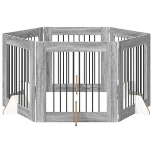 vidaXL Hundgrind med st&auml;llningar 6 pcs Gr&aring; sonoma-ek 80 x 80 cm