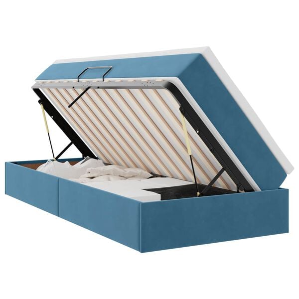 vidaXL F&ouml;rvaringss&auml;ng med madrass M&ouml;rkbl&aring; 90 x 190 cm Sammet