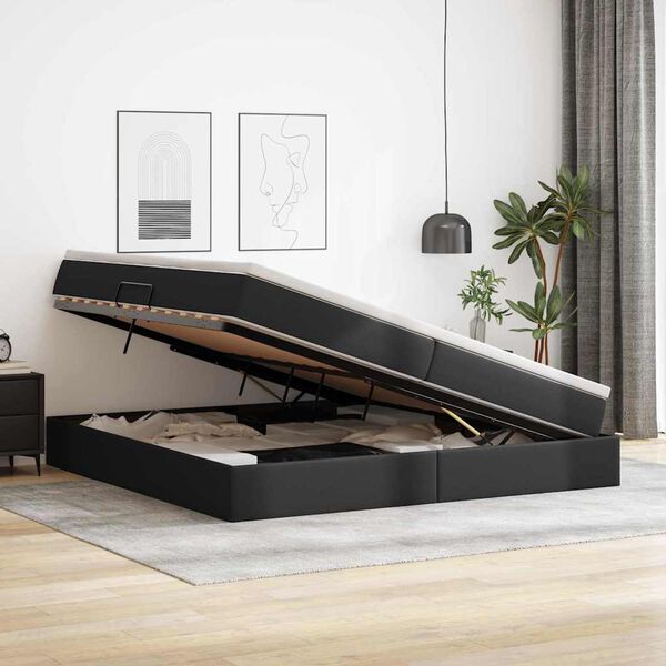 vidaXL F&ouml;rvaringss&auml;ng med madrass Svart 200 x 200 cm Konstl&auml;der