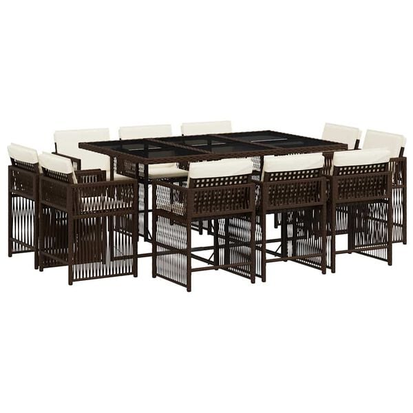 vidaXL Matgrupp f&ouml;r tr&auml;dg&aring;rden 11 delar brun konstrotting