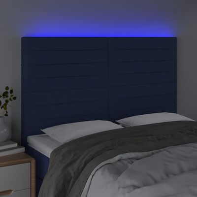 vidaXL Sänggavel LED blå 144x5x118/128 cm tyg