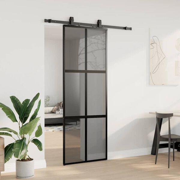 vidaXL Skjutd&ouml;rr med beslag svart 76x205 cm h&auml;rdat glas