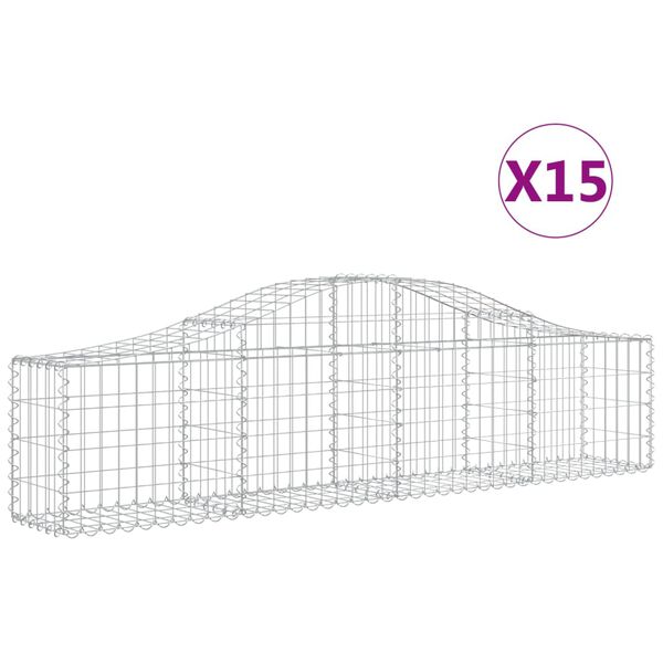 vidaXL Gabion bågformad 15 st 200x30x40/60 cm galvaniserat järn