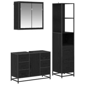 vidaXL Badrumsm&ouml;belset 3 st Svart Ek 80 x 33 x 60 cm Konstruerat tr&auml;