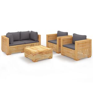 vidaXL Loungegrupp f&ouml;r tr&auml;dg&aring;rden med dynor 5 delar massiv teak