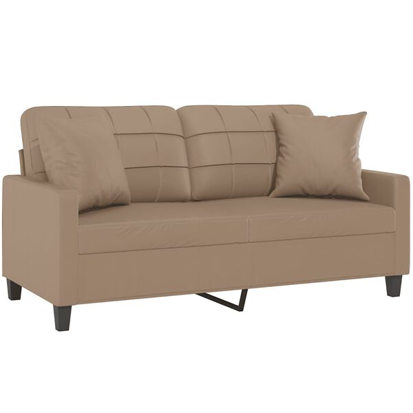 vidaXL 2-sits soffa med prydnadskuddar cappuccino 140 cm konstl&auml;der