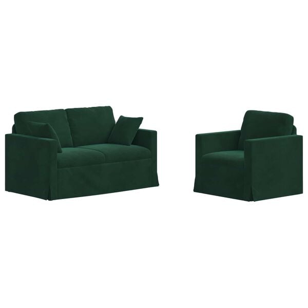vidaXL Soffa 2 pcs M&ouml;rkgr&ouml;n 138 x 78 x 80 cm Sammet