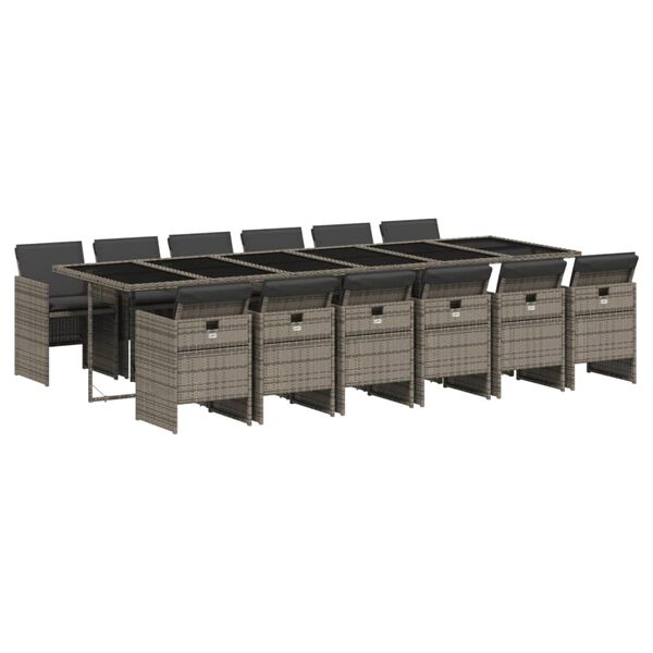 vidaXL Matgrupp f&ouml;r tr&auml;dg&aring;rden med dynor 13 delar gr&aring; konstrotting