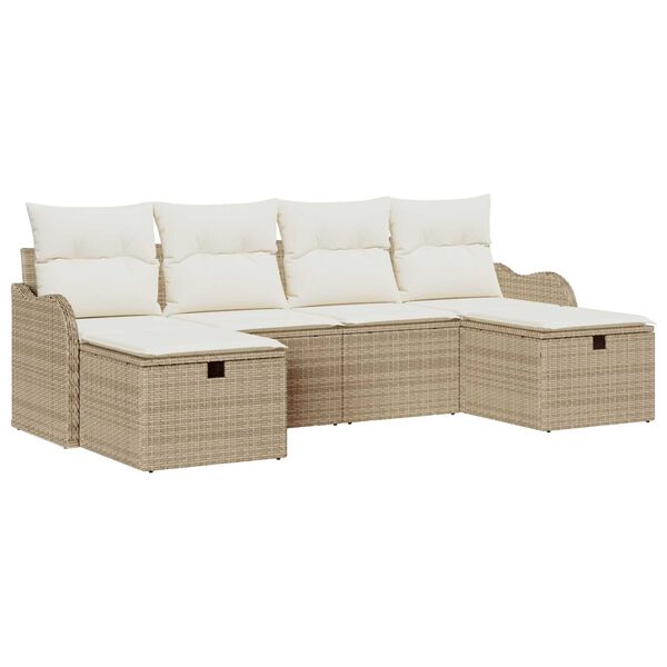 vidaXL Tr&auml;dg&aring;rdsoffset med kudde med lagring 6 pcs Beige Poly rattan