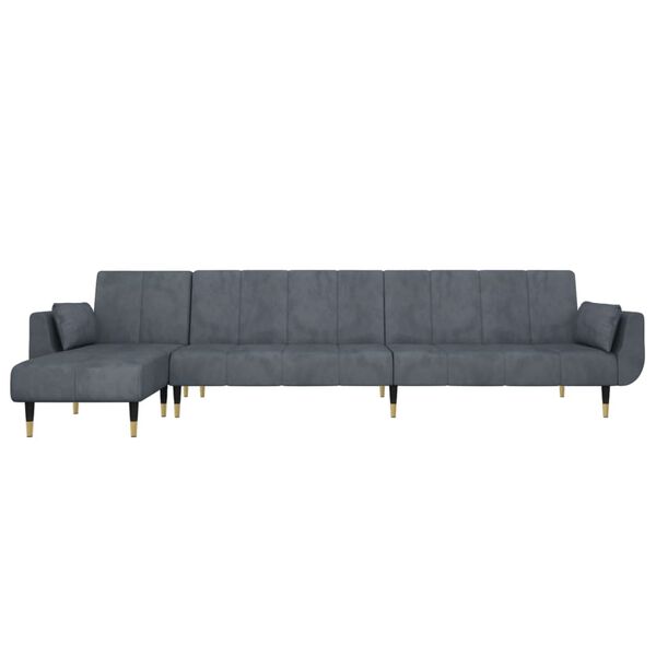 vidaXL L-formad b&auml;ddsoffa m&ouml;rkgr&aring; 275x140x70 cm sammet