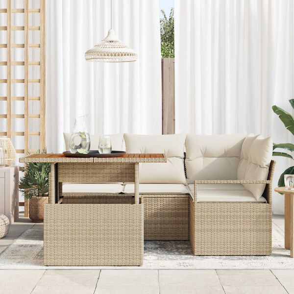 vidaXL Trädgårdsoffset med lagring 5 pcs Beige Poly rattan