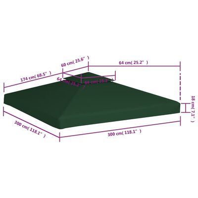 vidaXL Paviljongtak 310 g/m² 3 x 3 m grön