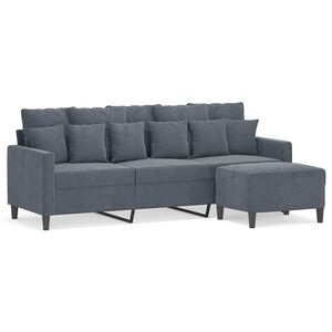 vidaXL 3-sitssoffa med fotpall m&ouml;rkgr&aring; 180 cm sammet